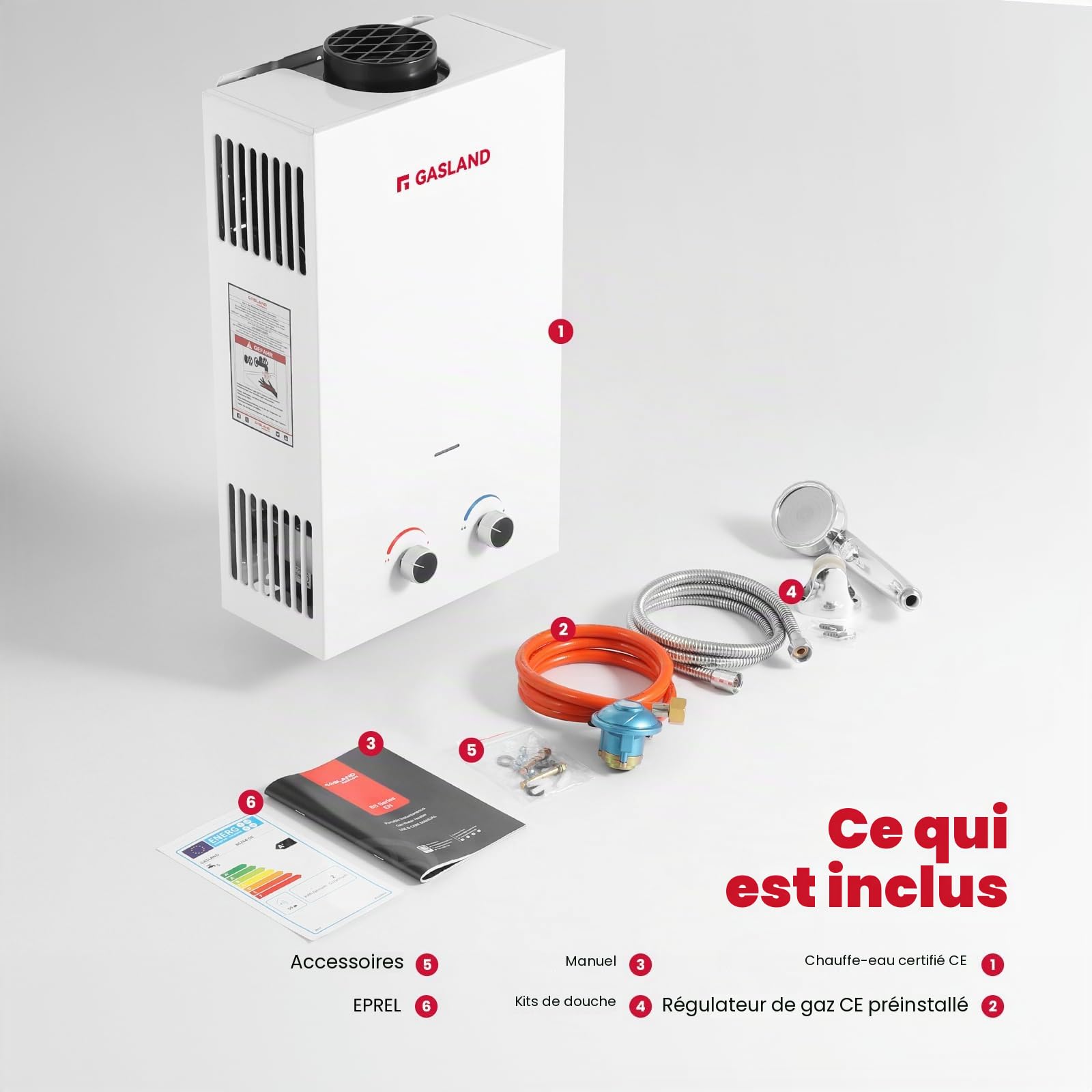GASLAND BS264 Chauffe-eau à gaz de 10 L,propane(37mbar)/butane(28-30mbar),chaudière instantanée à GPL avec poignée pour camping-car, camping, douche, lavage de cheval