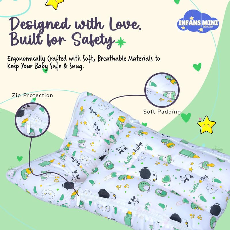 Image of Baby Bed, Sleeping Bag & Carry Nest Cotton|3 in 1 Convertible Portable Bassinet-Nest|Unisex New Born Sleeping Bed for 0-6 Months (Panda Green)