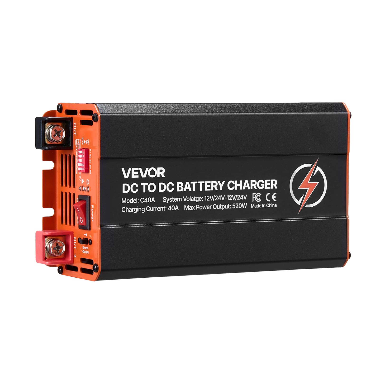 VEVOR Chargeur DC-DC 520 W 40 A Chargeur de Batterie DC-DC 12 V/24 V-12 V/24 V pour Alternateur Station Alimentation Camping-car Voiture Bateau, Compatible avec Batterie LiFePO4, Plomb-acide, AGM, GEL