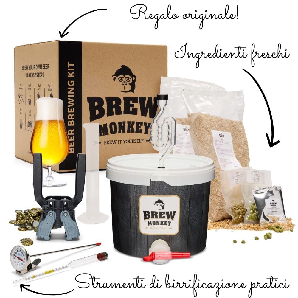 Brew Monkey® Kit Per Fare La Birra Triple | Kit Completo 5 Litri | 8,2% VOL. | Kit Per La Produzione Di Birra A Casa | Idee Regalo Uomo | Kit Birra | Regali Uomo Originali | Regalo Uomo Natale