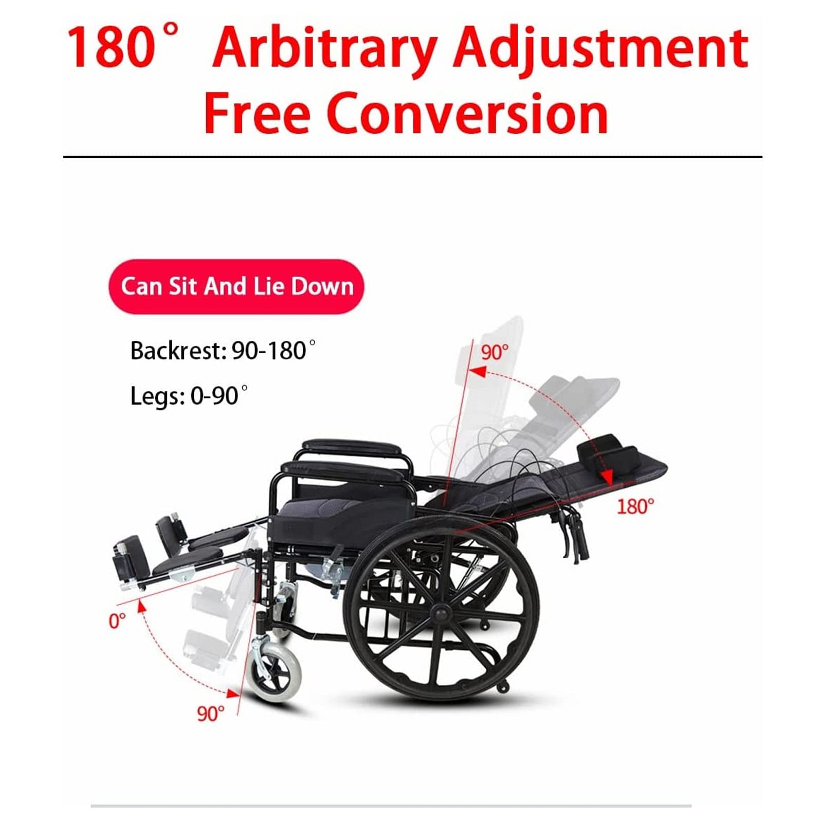 Sillas de ruedas autopropulsadas, silla de ruedas reclinable, silla de ruedas plegable, brazo de escritorio ligero, desmontable acolchado con patas elevadoras oscilantes