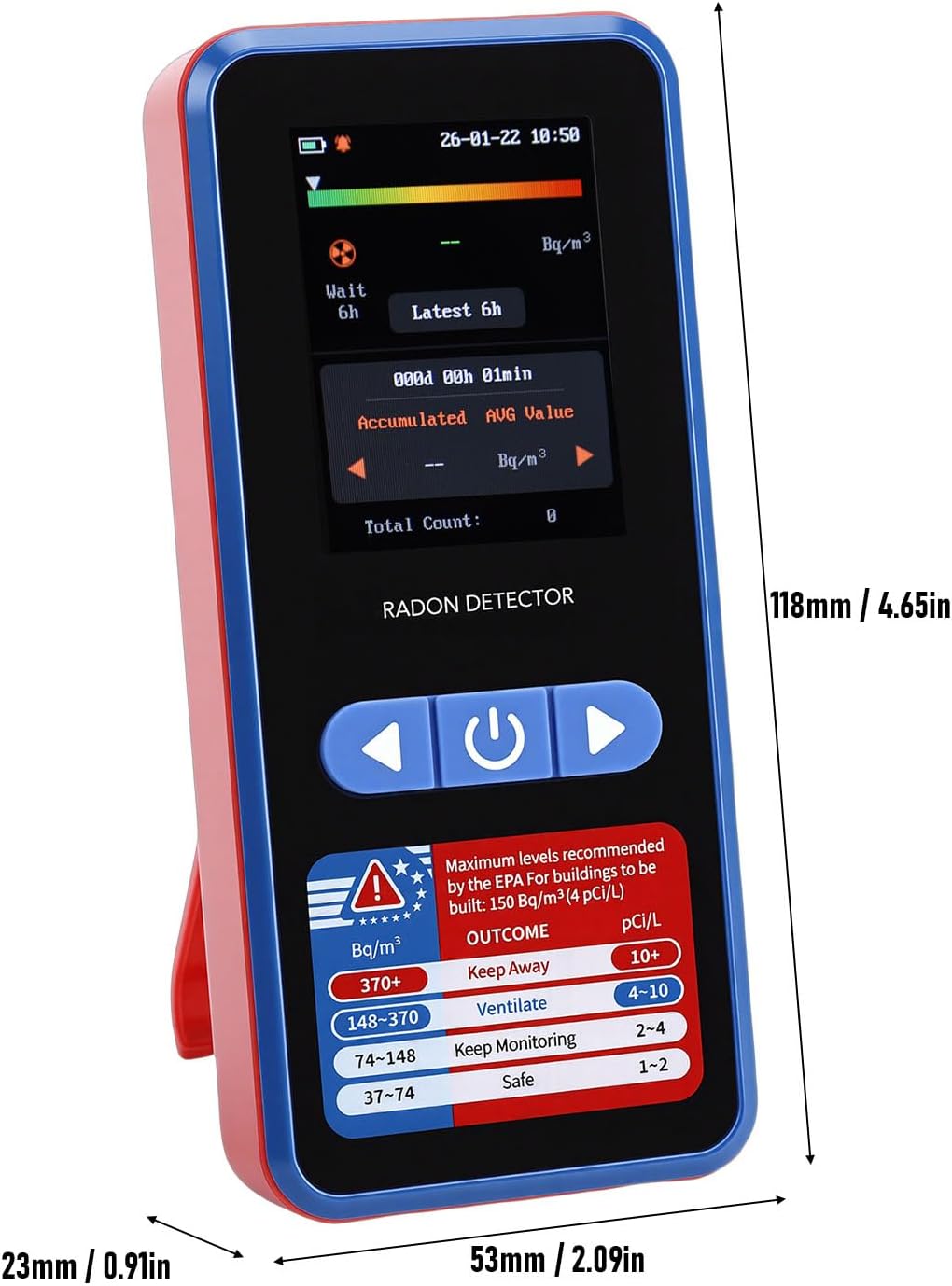 Fafeicy Radon Detector, High Sensitivity Semiconductor Sensor 3.3Bq with 2.0 Inch Color Screen and Alarm, for Home Office Basement Mine
