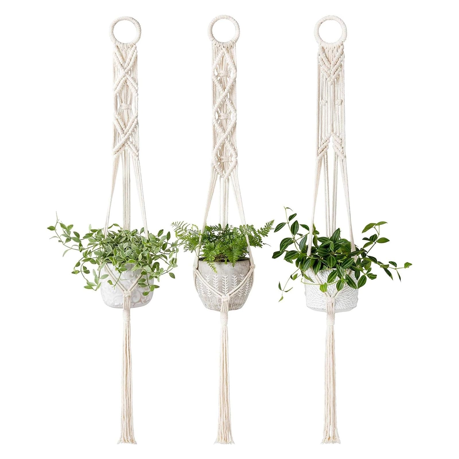 Appendini per Piante Macramè 3 ganci for piante in macramè, supporti for cestini for fioriere sospese a parete for interni ed esterni, corda for vasi di fiori for la decorazione domestica