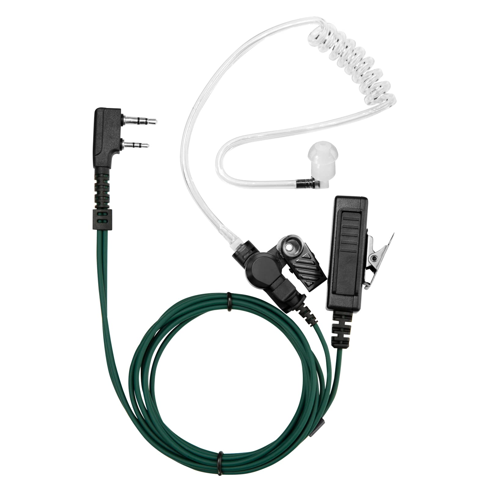 Two Way Radio Headset Compatible with Baofeng, Kenwood 2 Pin Walkie Talkie Surveillance Acoustic Tube Earpiece with Mic PTT, Camouflage Cable