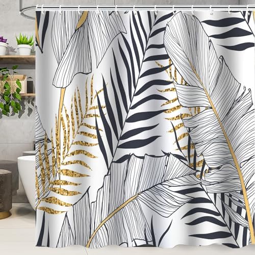 Jemsia Shower Curtain for Bathroom,Black Leaf Floral Waterproof Anti