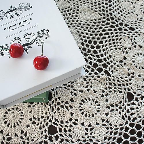 USTIDE White 120cm Round Cotton Crochet Lace Tablecloth, Floral Pattern, Romantic Dining Room Sofa Coffee Table Tea Table Cover - Image 4