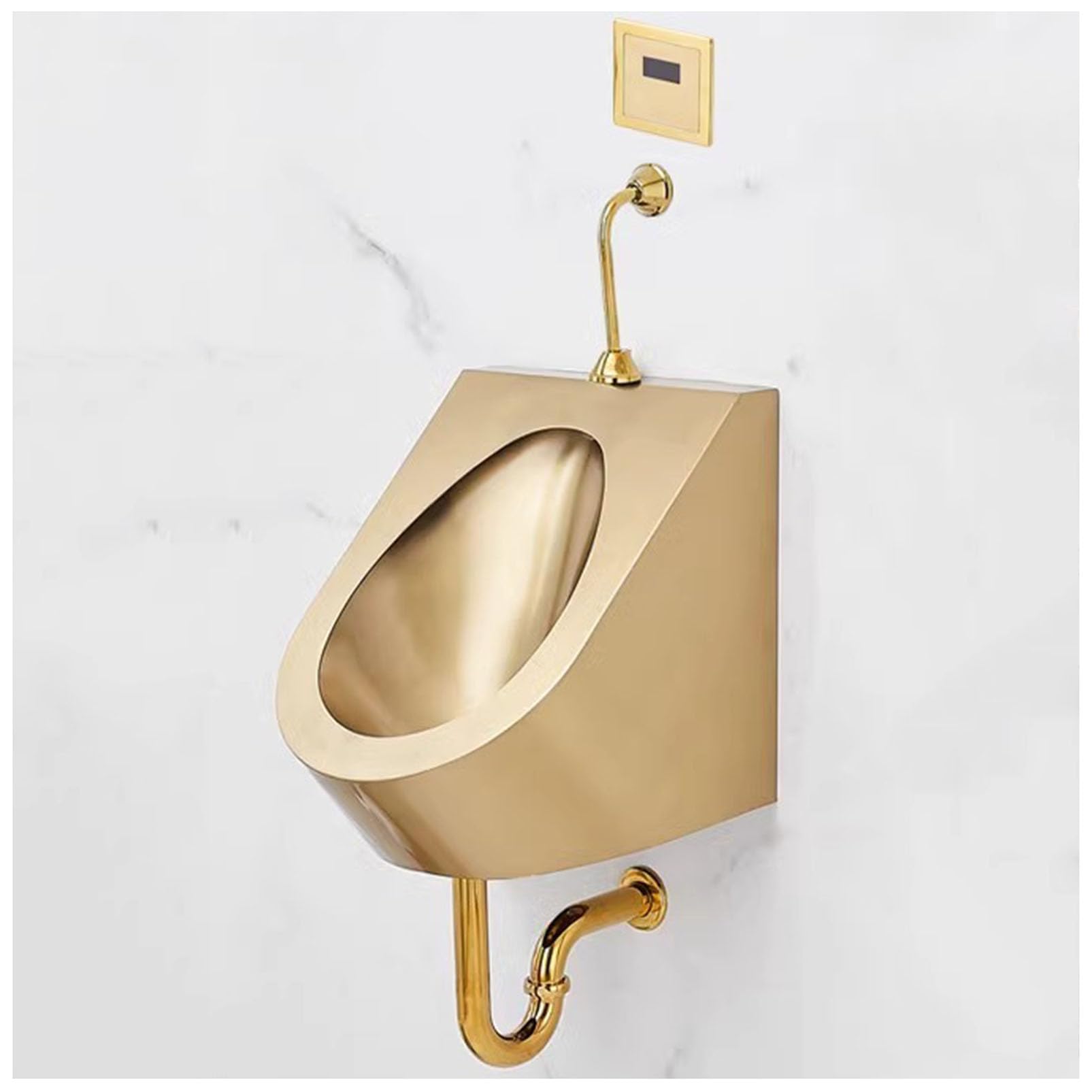 GTHTUHFD Men'S Urinal Wall Mounted Sensor Urinal, Commercial Men'S Adult Urinal Stainless Steel Urinal, Bathroom Toilet High-Efficiency Flushing Urinal,Gold-Wall Drainage,Gold-wall drainage