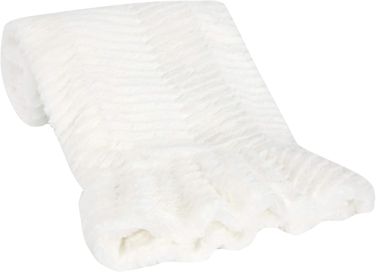 Lambs & Ivy Signature White Ruffled Lux Minky/Jersey Chevron Baby Blanket