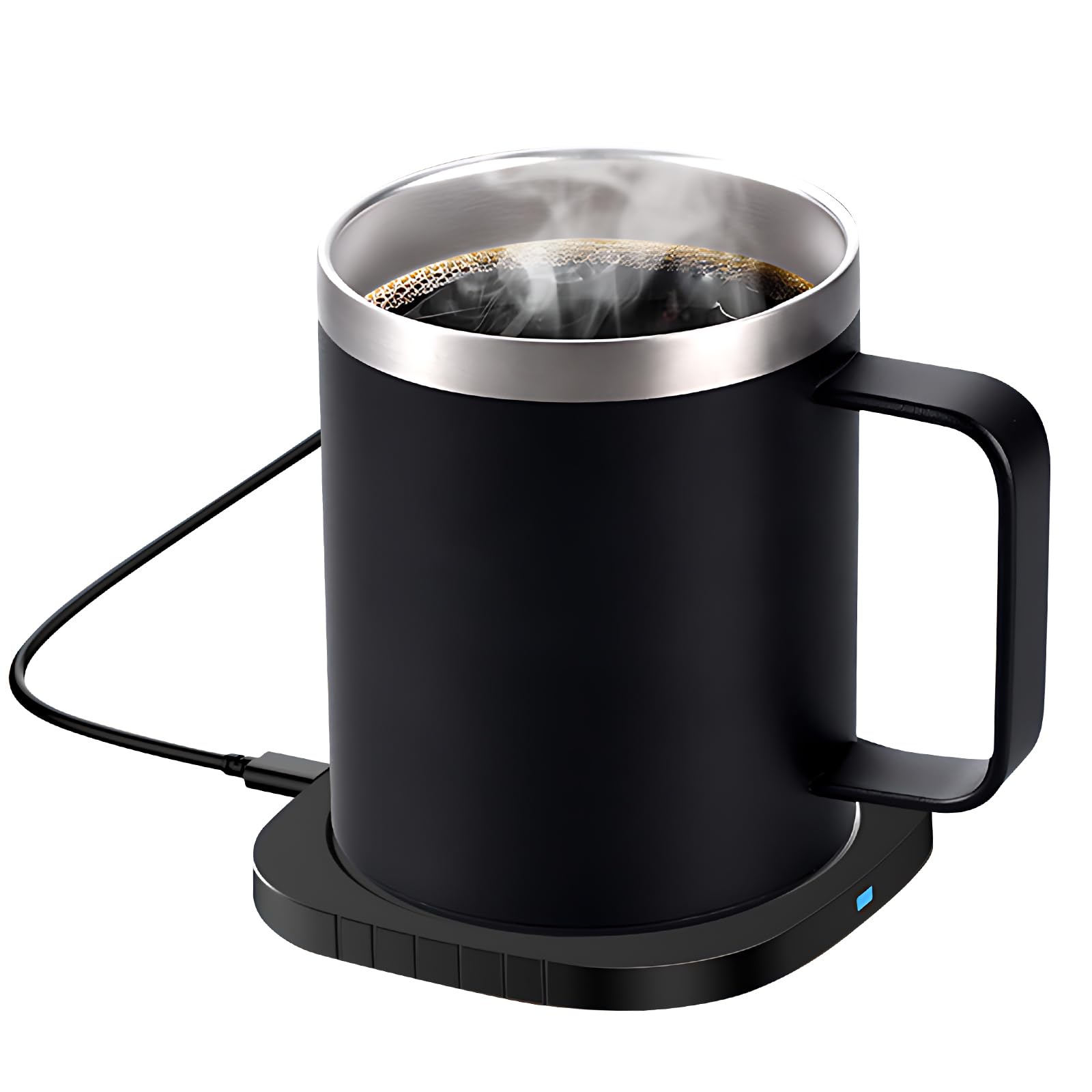 HUIOP Calentador de taza,Calentador de taza de café 2 en 1 y cargador inalámbrico con taza y tapa 55 ℃/131 ℉ Temperatura constante inteligente 10.5 oz Doble capa de grado alimenticio de acero