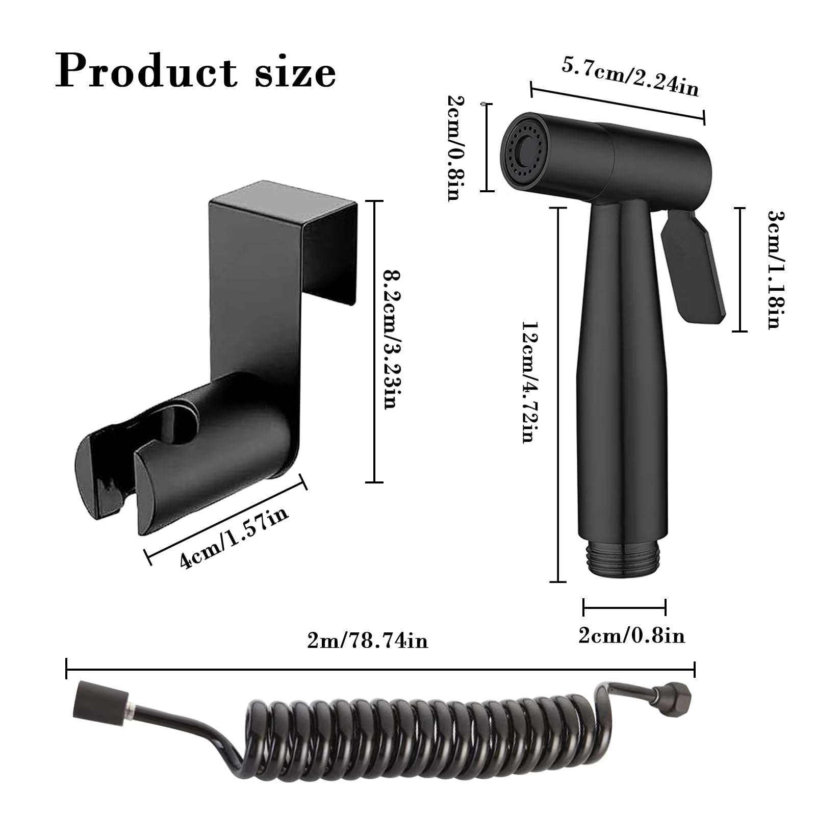 Cabezal de Ducha o Bidet Pulverizador, Ducha WC, Grifo de Bidet con Manguera 2m, Kit de Rociador de Mano para Inodoro Kit de Rociador de Bidet de Acero Inoxidable, para Higiene Diaria (Negro)
