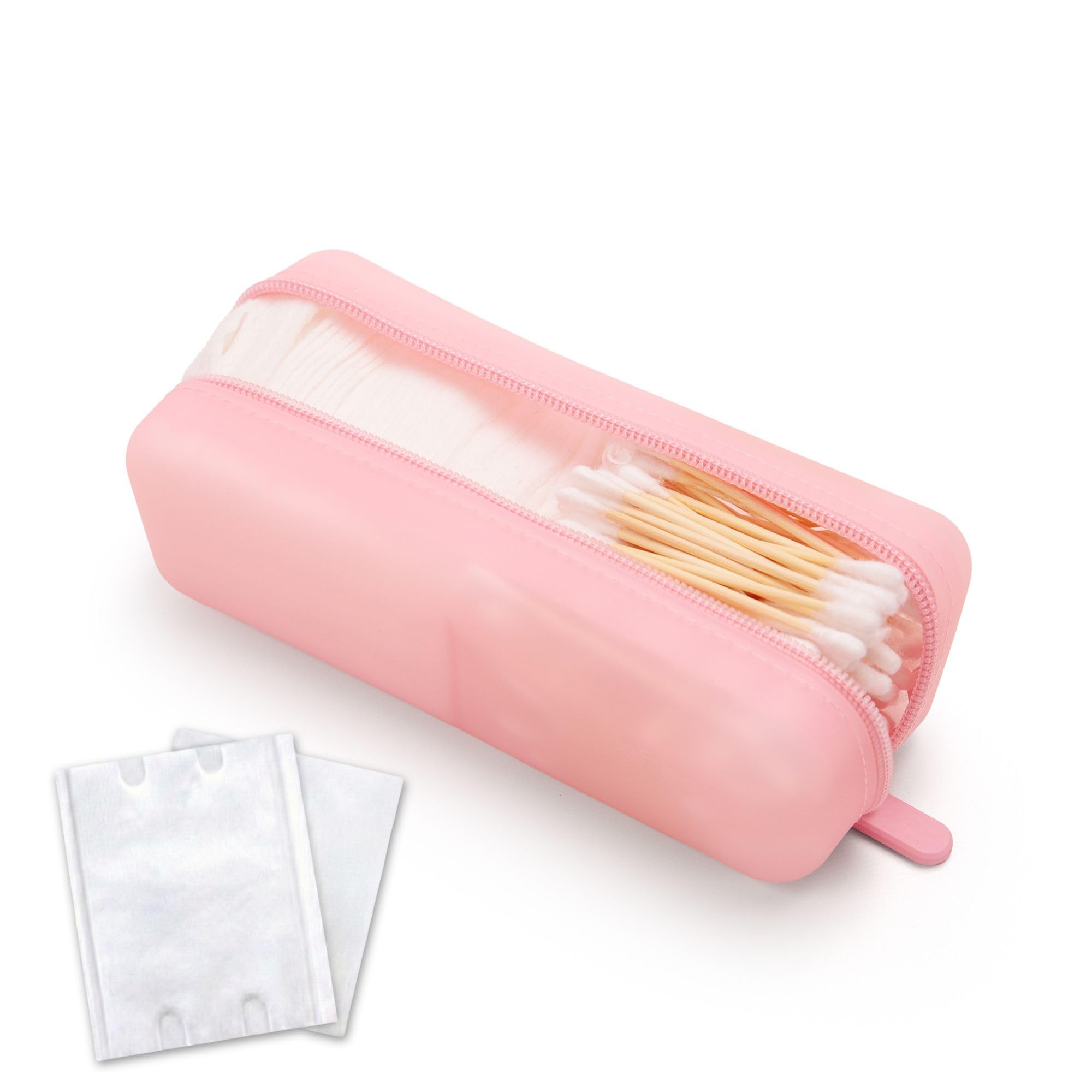 Cotton Pad Swab Travel Case 2-in-1 Portable Waterproof Qtips Dispenser for Cotton Square Pad Qtip Floss Bobbi Pin