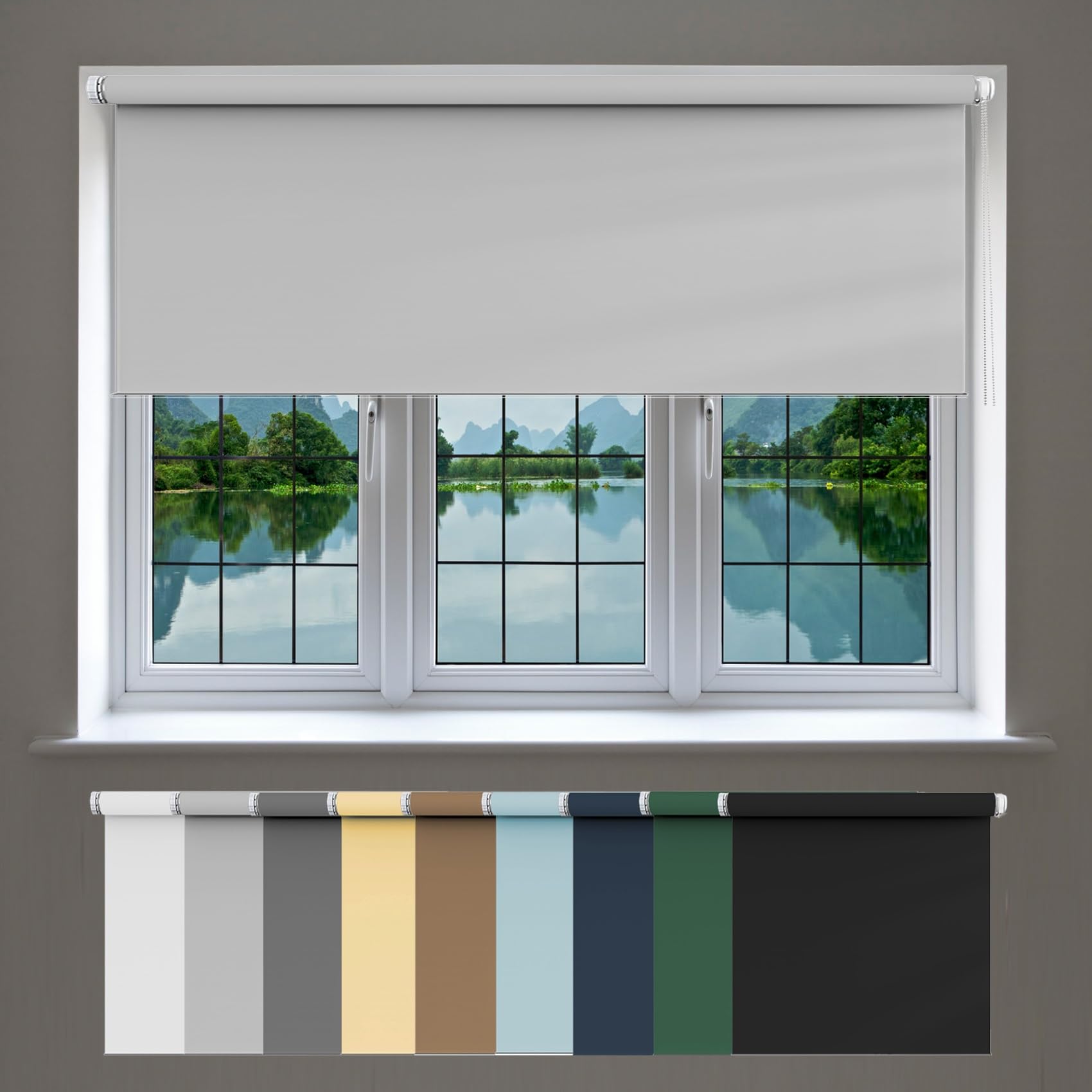 No Drill Blinds Curtains 35 x 130 cm, Thermal Insulated,UV Protection Vision Curtains, with Install Accessories, for Window and Door, Light Grey