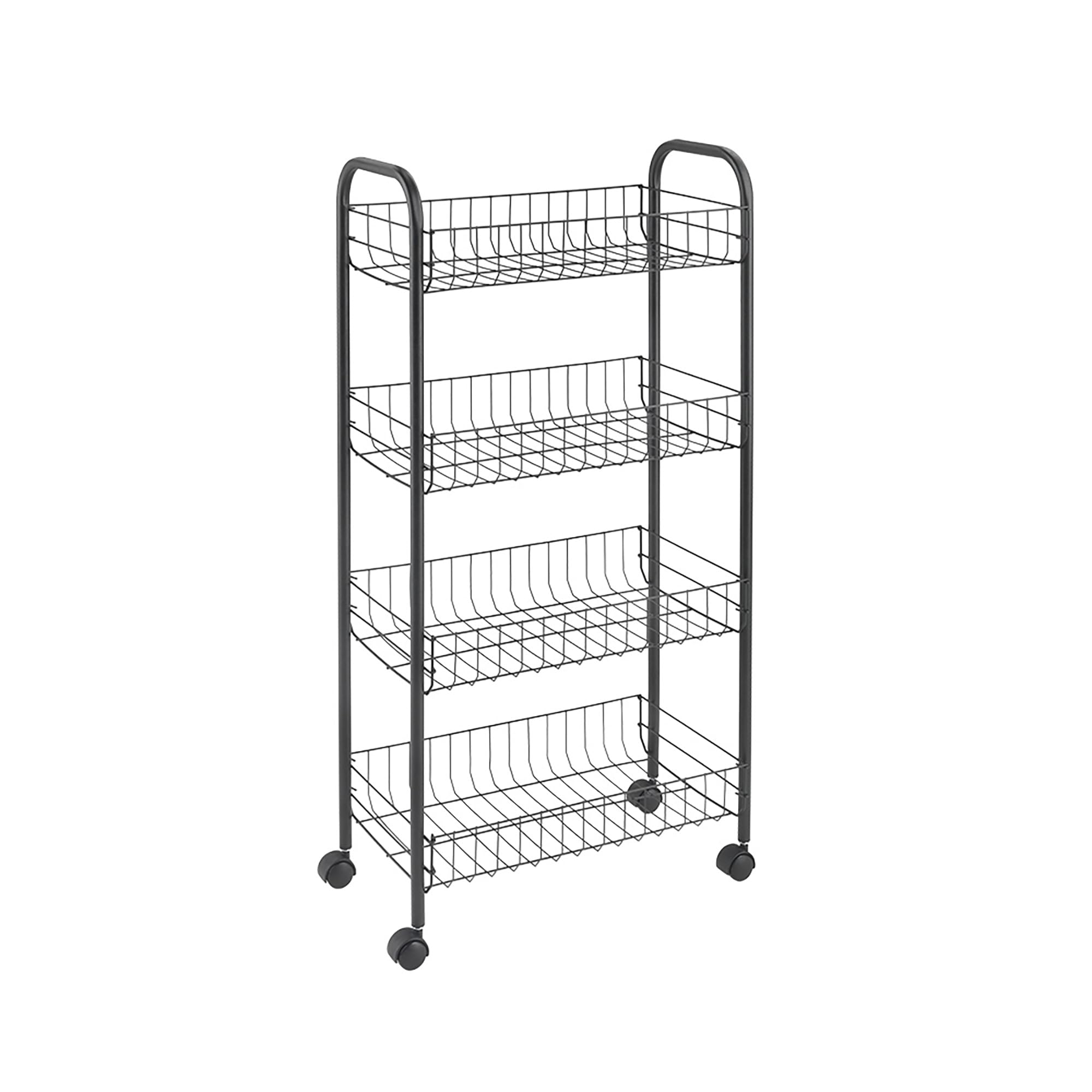 Metaltex Ascona 4-Tier Trolley with Wheels - Multipurpose Storage Cart for Home including Kitchen, Bathroom, Office, and Garage – Polytherm Lava, 41 x 23 x 84 Centimetres, Black