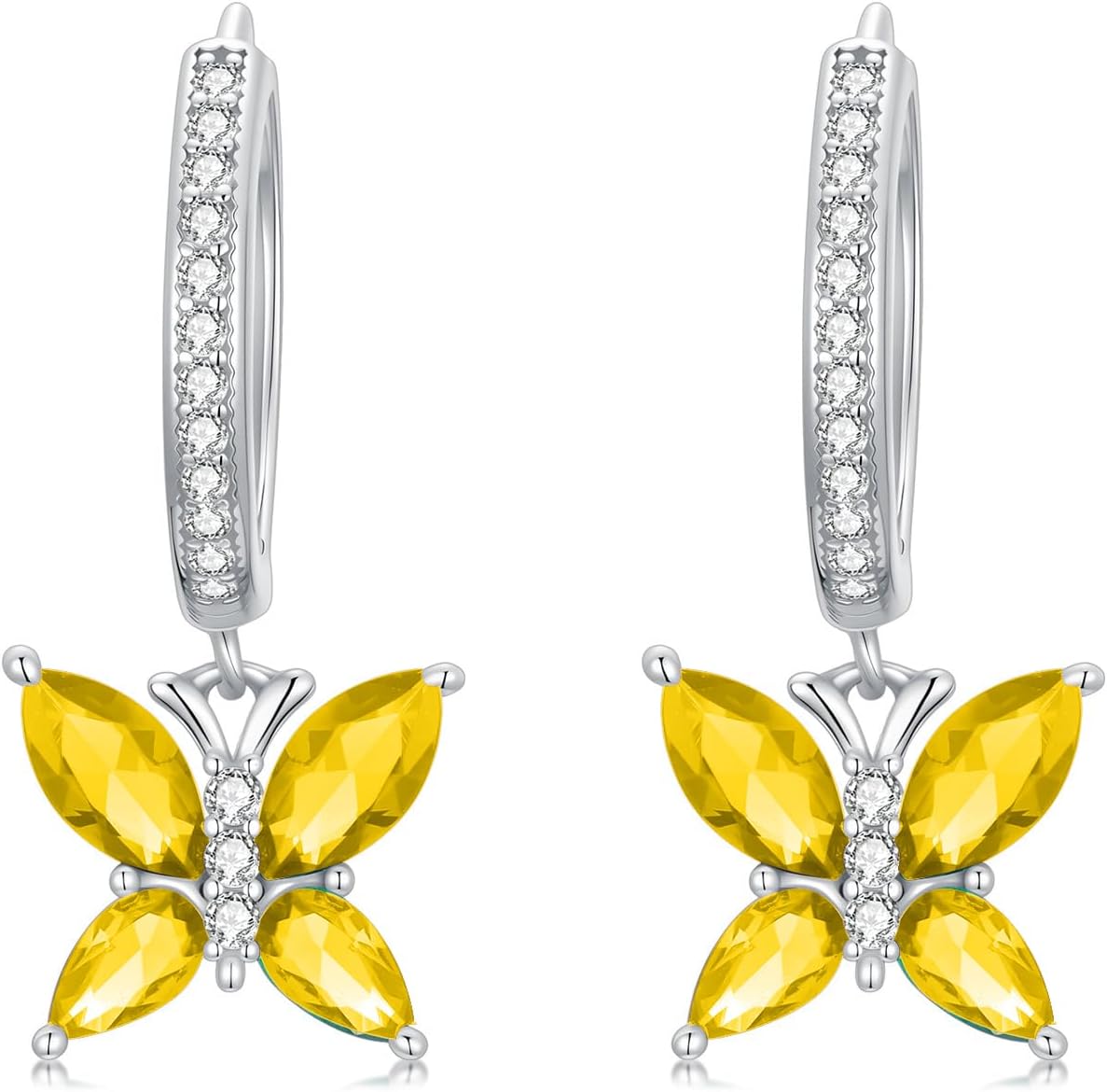 Seiyang Butterfly Birthstone Earrings 925 Sterling Silver Butterfly Hoop Huggie/Stud Earrings with 12 Months Birthstone Birthday Jewelry Gifts for Women Mom Her