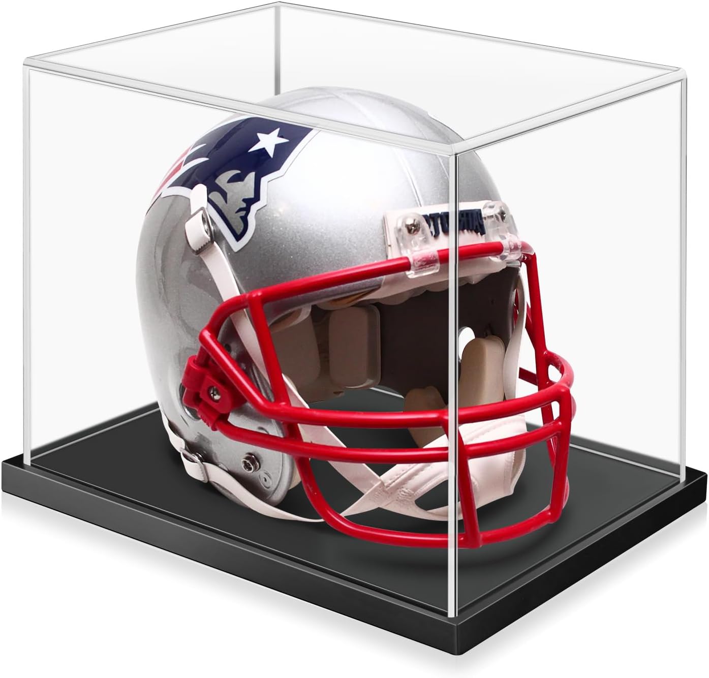 Mini Football Helmet Display Case with Clear Acrylic Cover and Black Solid Wood Base, Great for Sports Enthusiast, Diecast Cards Collectibles Dolls Figurines (Not Full Size)