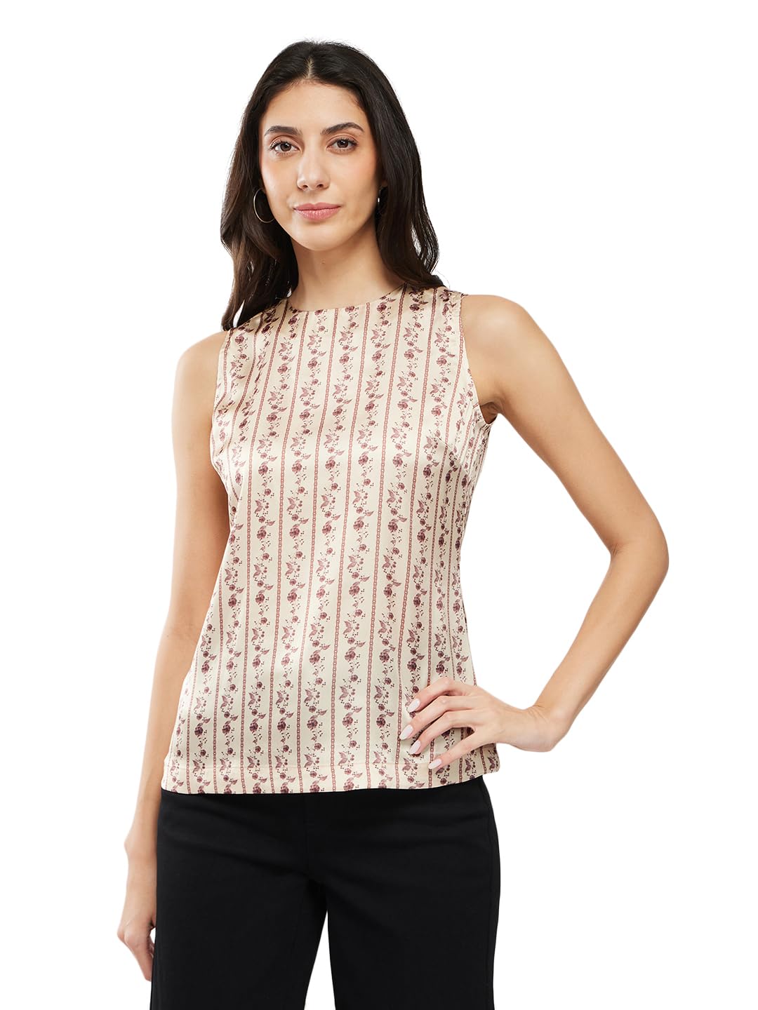fablestreet Satin Floral Print Top - Beige-picture-49