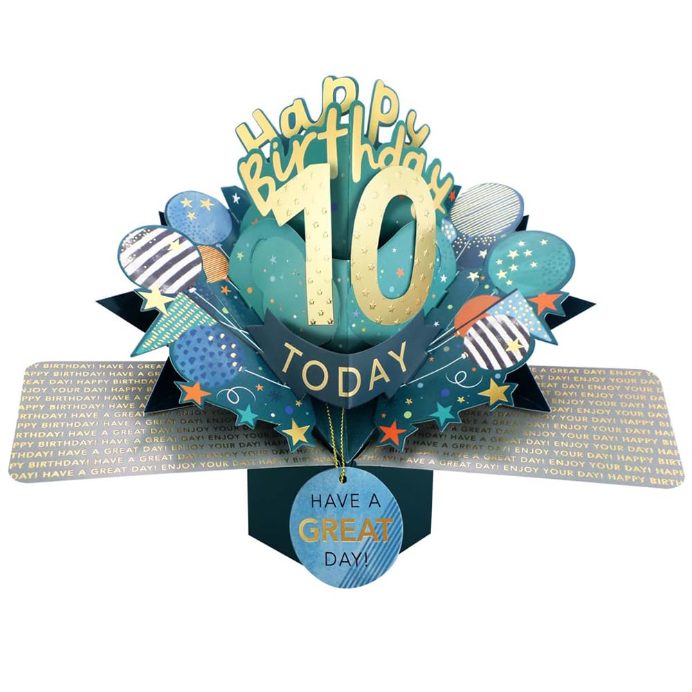 10 Today Happy 10th Birthday Pop-Up Greeting Card Love Kate's Pop Up Cards Him Design POP237MC10 — image 1