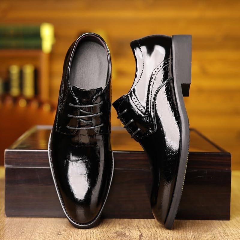 Men's Oxford Shoes Leather Shoes Classic Dress Shoes Black Lace Up Clear Texture Wedge Flat Anti Detachment Non Slip Wear Resistant Sweat Absorbing Breathable