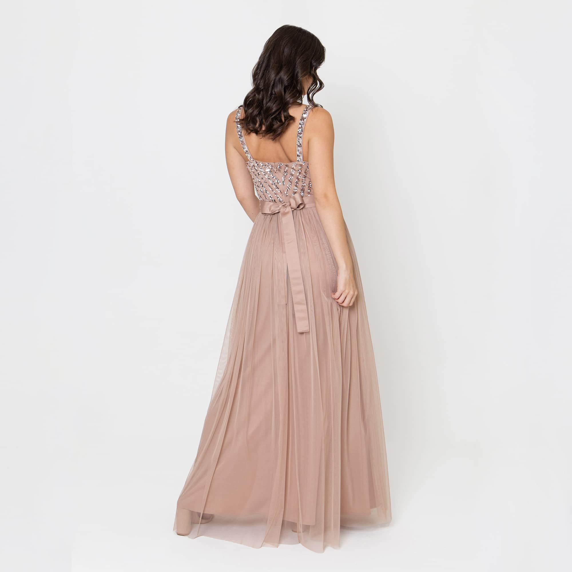 Maya Deluxe Maya Deluxe Ladies Womens Maxi Dress Long Length Wedding Guest Bridesmaid Prom Summer Evening Gown V Neck Straps Bow Tie Vestito per Il Ballo di fine Anno Donna