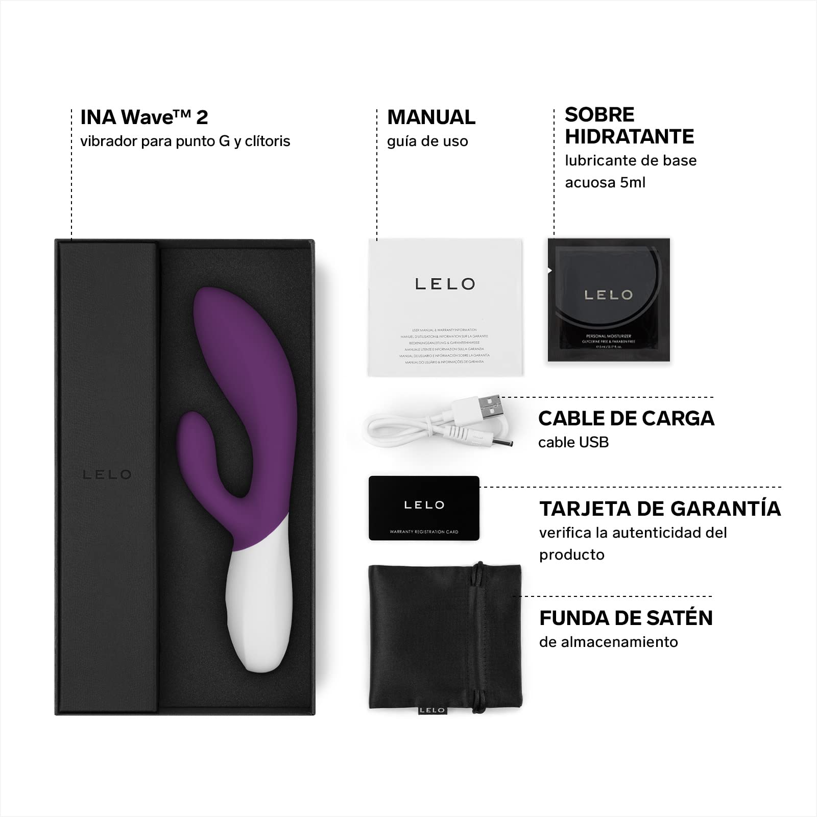LELO INA WAVE 2, Juguete Erótico de Doble Acción, Conejito Vibrador para Mujer con Tecnología WaveMotion y 12 Modos de Placer, Purple