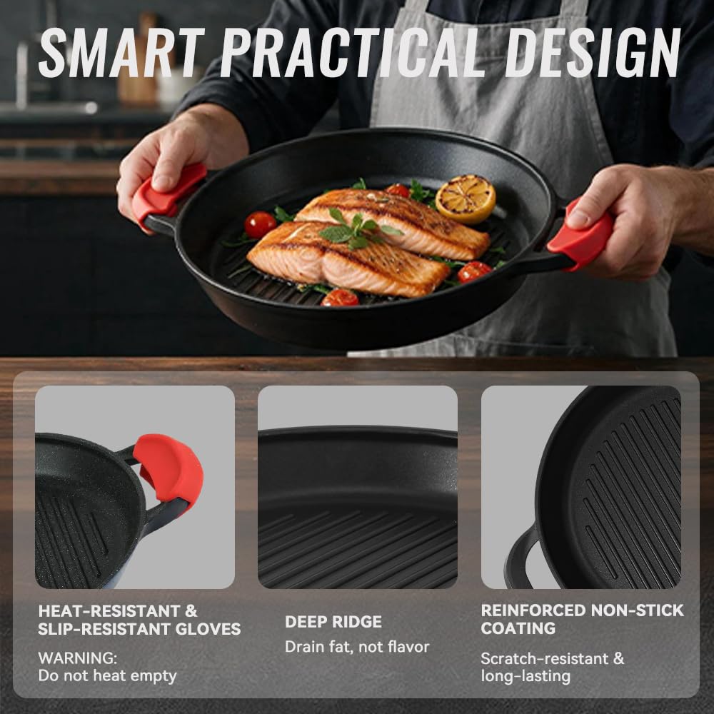 Vinchef 13" Nonstick Grill Pan with Lid -4