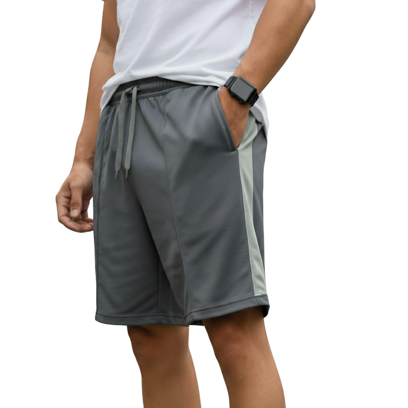Men’s Cotton Shorts with Contrast Side Panel | Soft, Breathable Casual & Sports Wear Shorts with Elastic Waist & Drawstring-M6643-picture-17