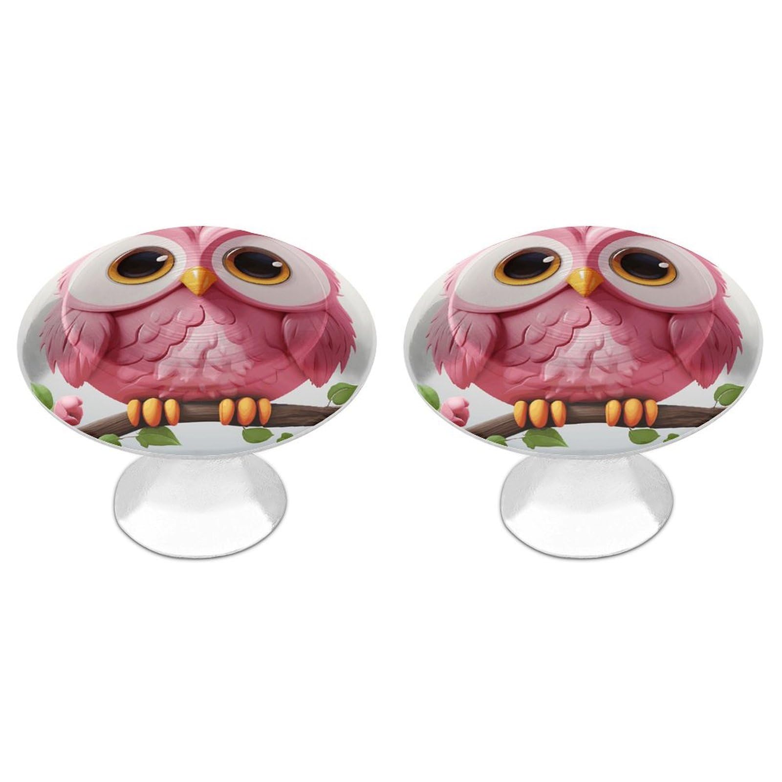 FekiLoot A Pink Owl Cabinet Knobs 2 Pack Stainless Steel Round Dresser Drawer Knobs Kitchen Drawer Hardware Dresser Knob Closet Door Pulls Cabinet Handles for Cupboard Drawer Pulls
