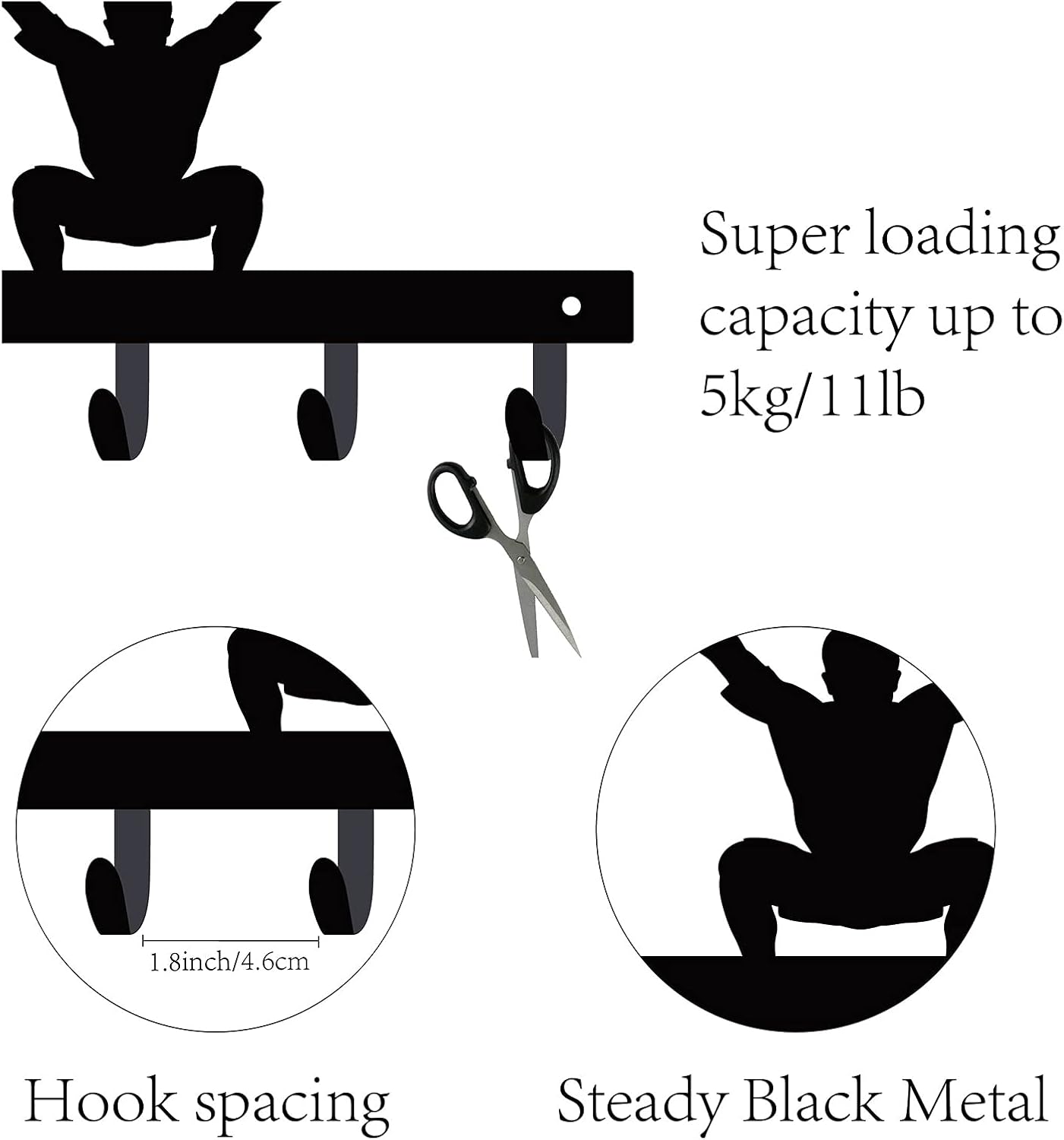 CREATCABIN Metal Key Holder Black Key Hooks Wall Mount Hanger Decor Hanging Organizer Rock