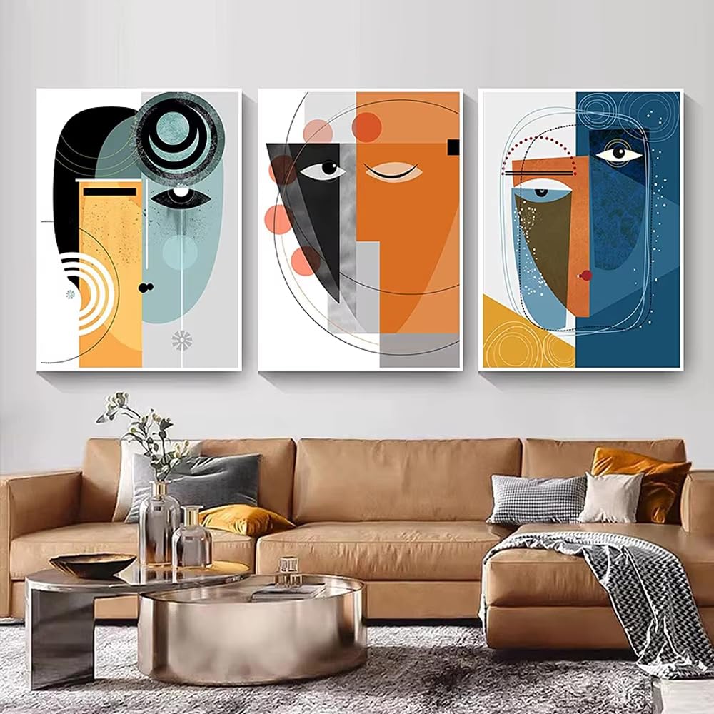 IHHGNB Frameless Abstract Geometric Women Face Canvas Painting Picasso Art Poster Modern Artworks Pictures for Living Room Home(50x70cm(20x28in) x3/No frame)