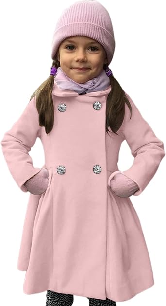 Baby Kids Boys Girls Classic Wool Blend Coat Winter Double Breasted Trench Coat Outwear Pea Coat Jacket