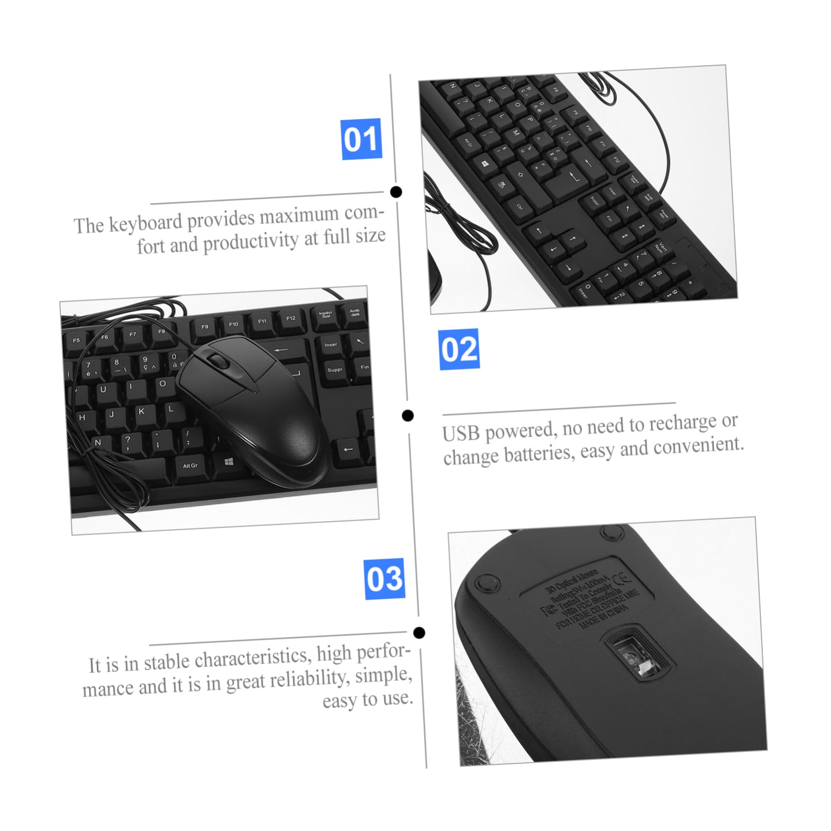 Gatuida Tastiera e Mouse Cablati Tastierino Numerico Abs 104 Tasti Nero per PC e Laptop Cavo USB e Massima Comfort