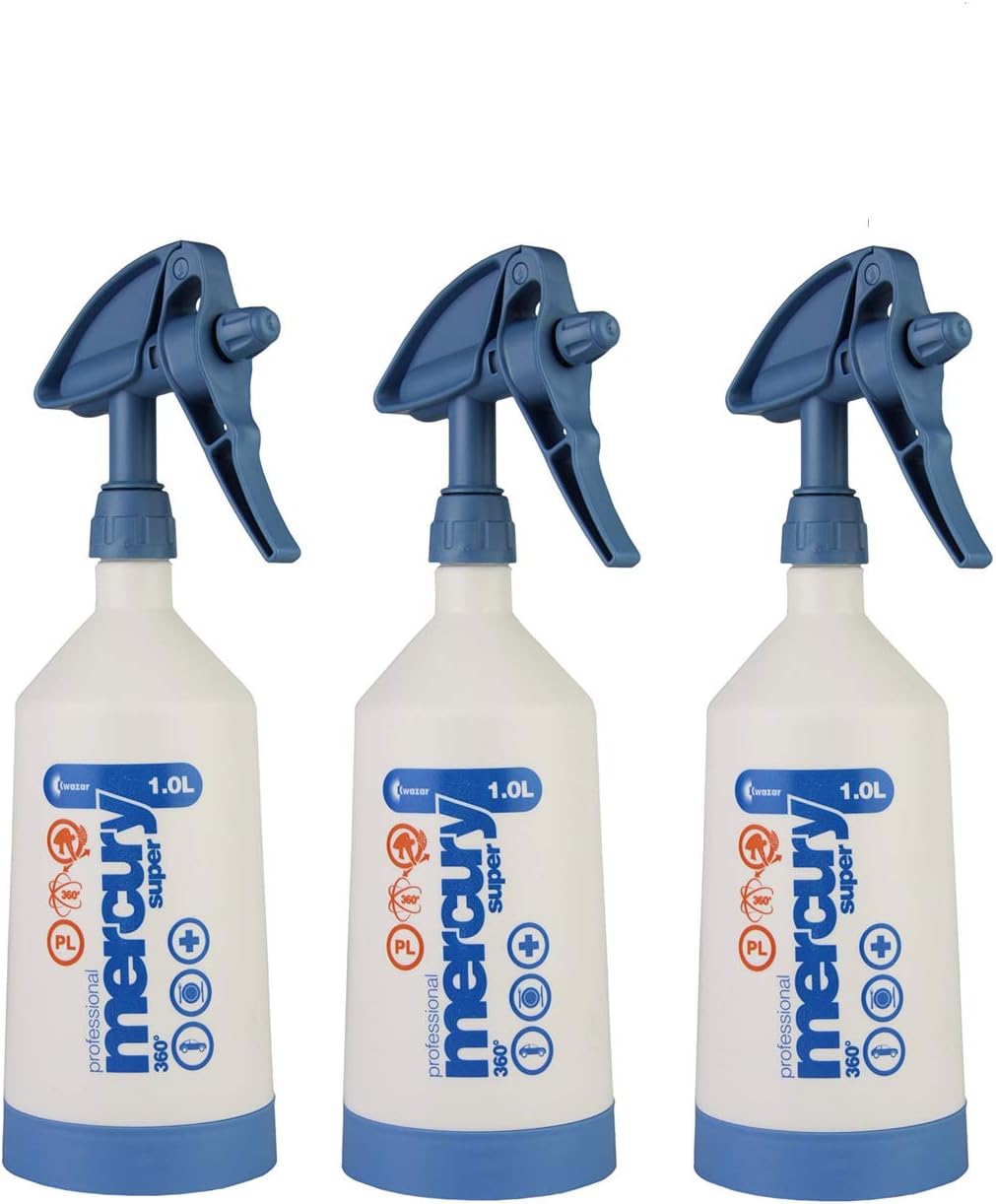 Pack of 3 Mercury Super Pro + 360 Degree Viton Blue Spray Bottle 1.0 Litres