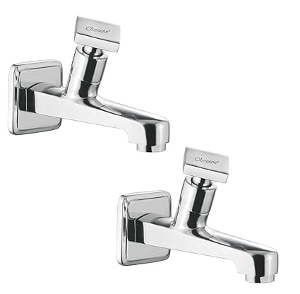 Oleanna Omyln_set2 Melody Brass Long Body Bib Cock Foam Flow With Wall Flange (Silver, Chrome Finish, Pack of 2)