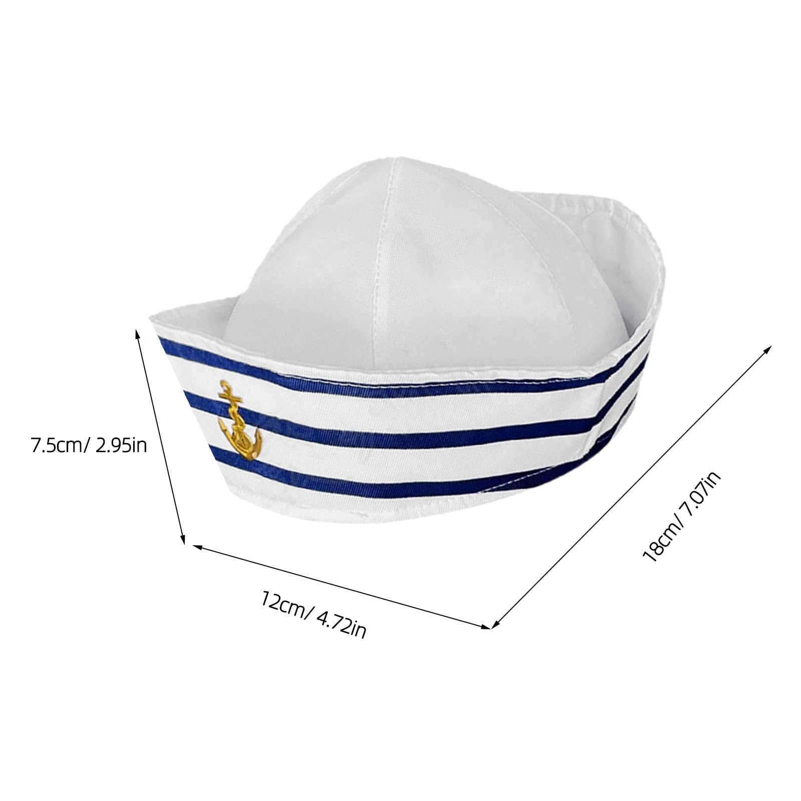 12 cappelli da marinaio a righe blu e bianche - Cappello da capitano a tema nautico per circonferenza della testa 56 cm - Accessori per costume da yacht per adulti