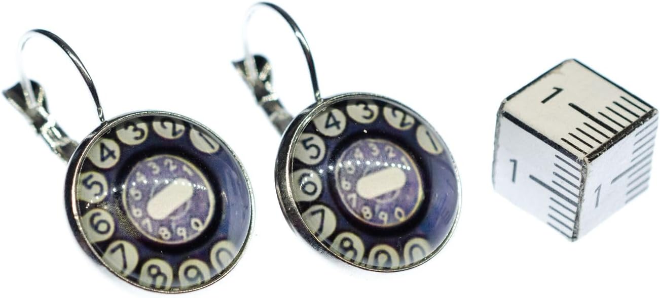 Miniblings Telephone Dial Disc Earrings - Original Fashion Jewelry I Dial Telephone DialCabochon Glass Dial Retro Vintage Mardi Gras Carnival - Hanger