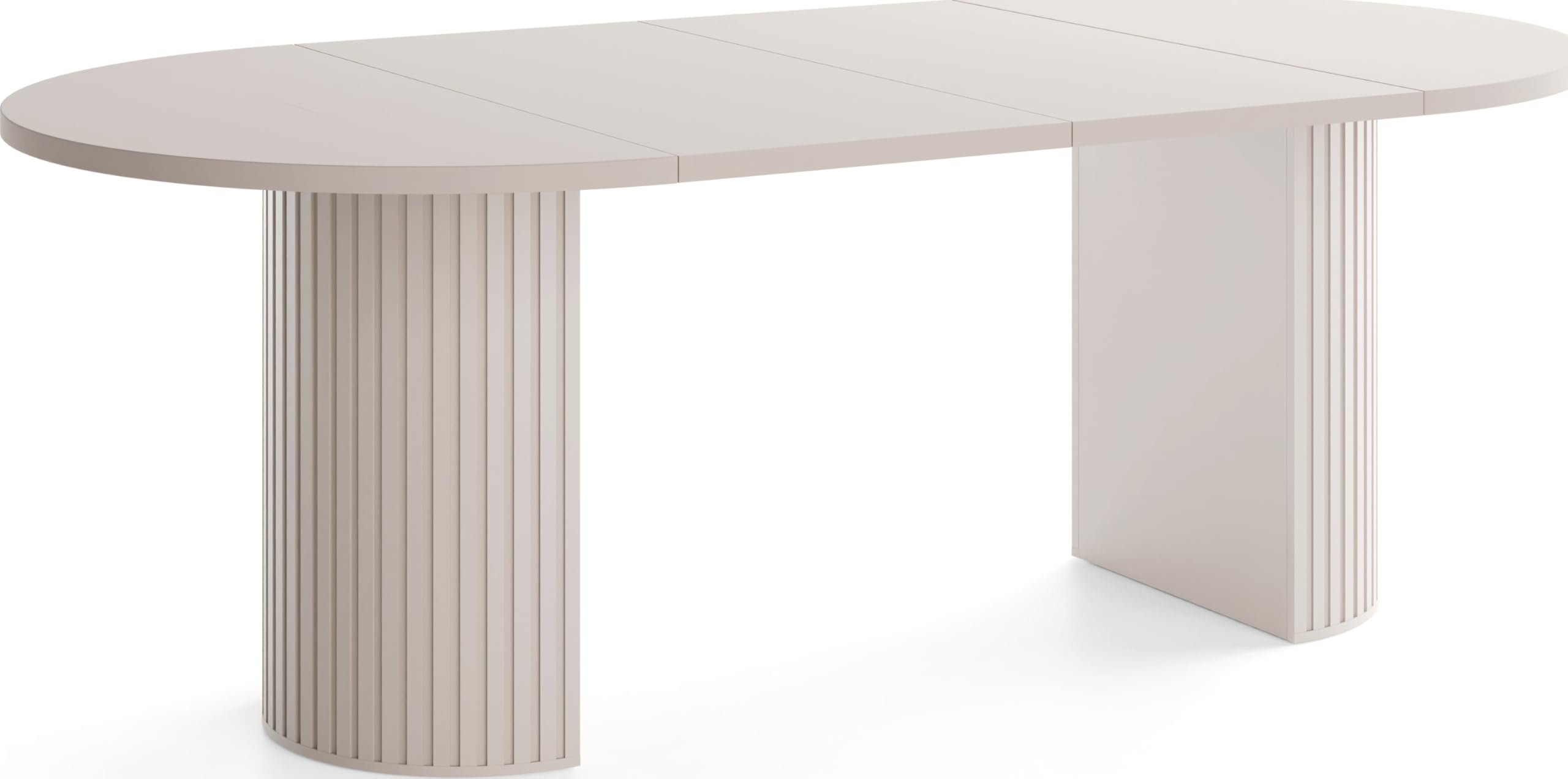 WFL GROUP Runder Esstisch Ausziehbar – von 100 cm bis 190 cm Verlängerbar – Esszimmertisch, Küchentisch in Lamellen-Optik, Oval, Säulentisch – Sandbeige