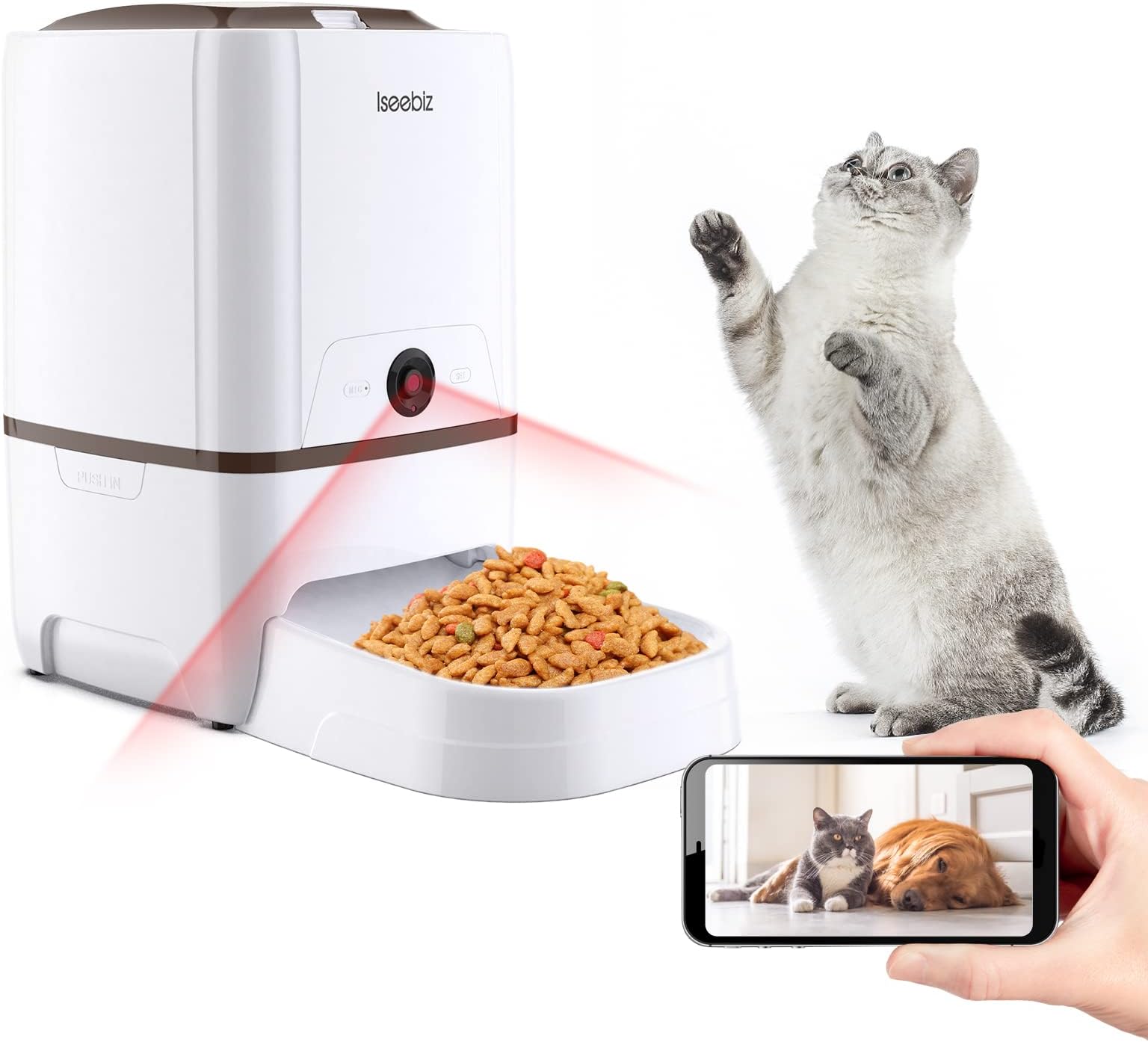 - Automatic Pet Feeder with Camera, 6L App Control Smart Feeder Cat Dog Food Dispenser, 2-Way Audio, Voice Remind, Video Record, 6 Meals a Day for Medium Large Cats Dogs, Compatible with Alexa