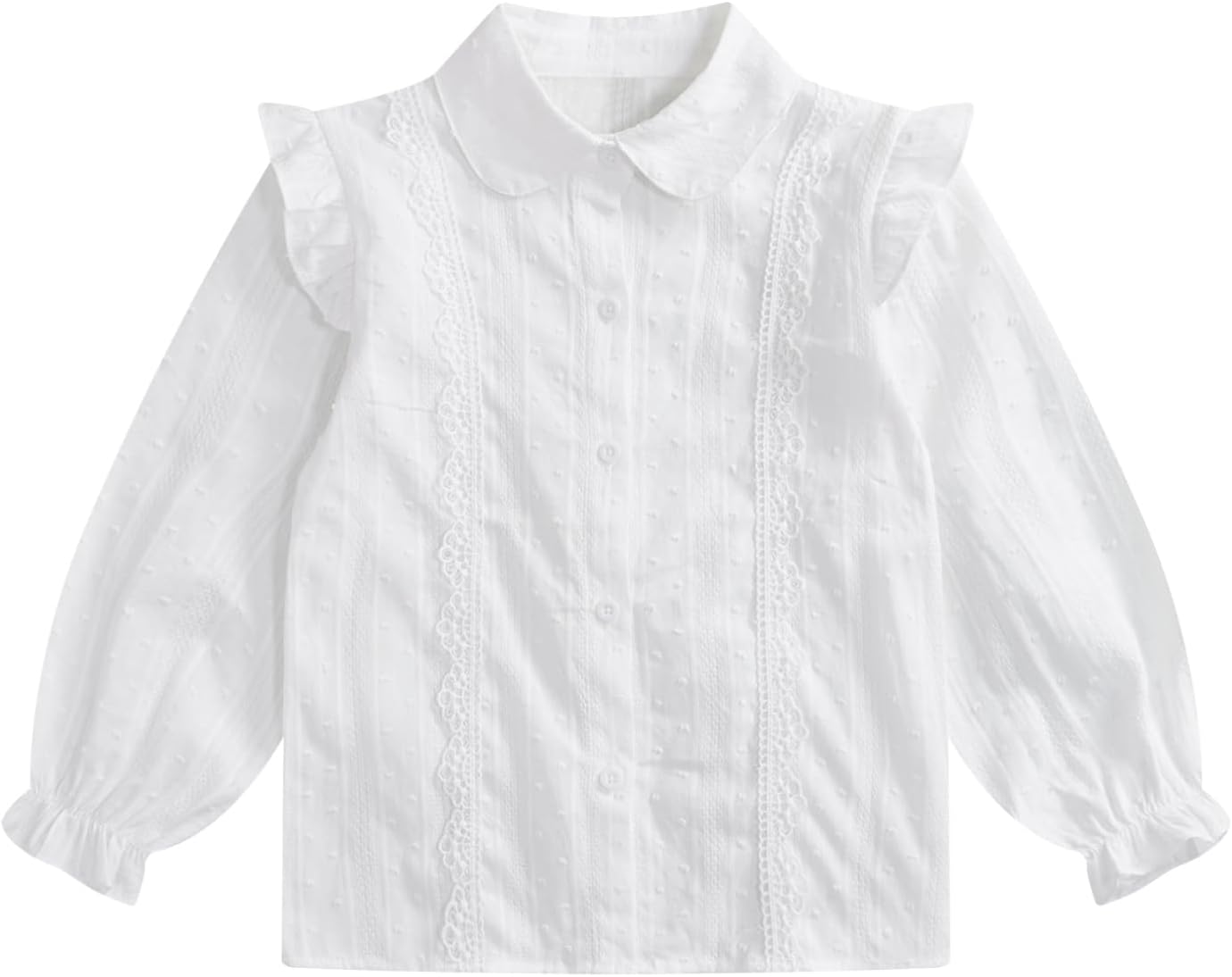 TiaoBug Kids Girls Ruffle Long Sleeve Blouse Princess Lapel Collar Button Down Shirts School Uniform Tops Casual Wear