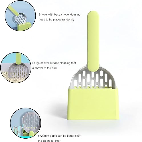 Miniatura 5 de BSMstone Cuchara de arena para gatos con tamiz de soporte con pala profunda, herramientas de limpieza de basura para gatos, perros (café y rosa)