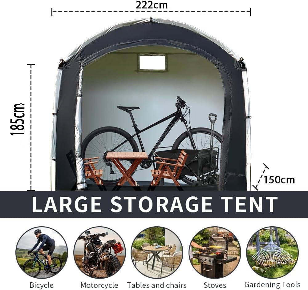 Tente de Rangement pour vélos,Abri Portable pour vélos,210D Oxford Fabric PU4000 Waterproof pour 2/3/4/6/8 vélos,Abri pour Moto,Outils de Jardin