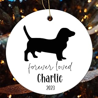 Personalized Dog Memorial Ornament, Forever Loved Christmas Keepsake, Pet Loss Gifts, Welsh Corgi Dog Ornament with Name and Date, Dog Lover Gift, Xmas Tree Decor Ceramic Bauble, 3