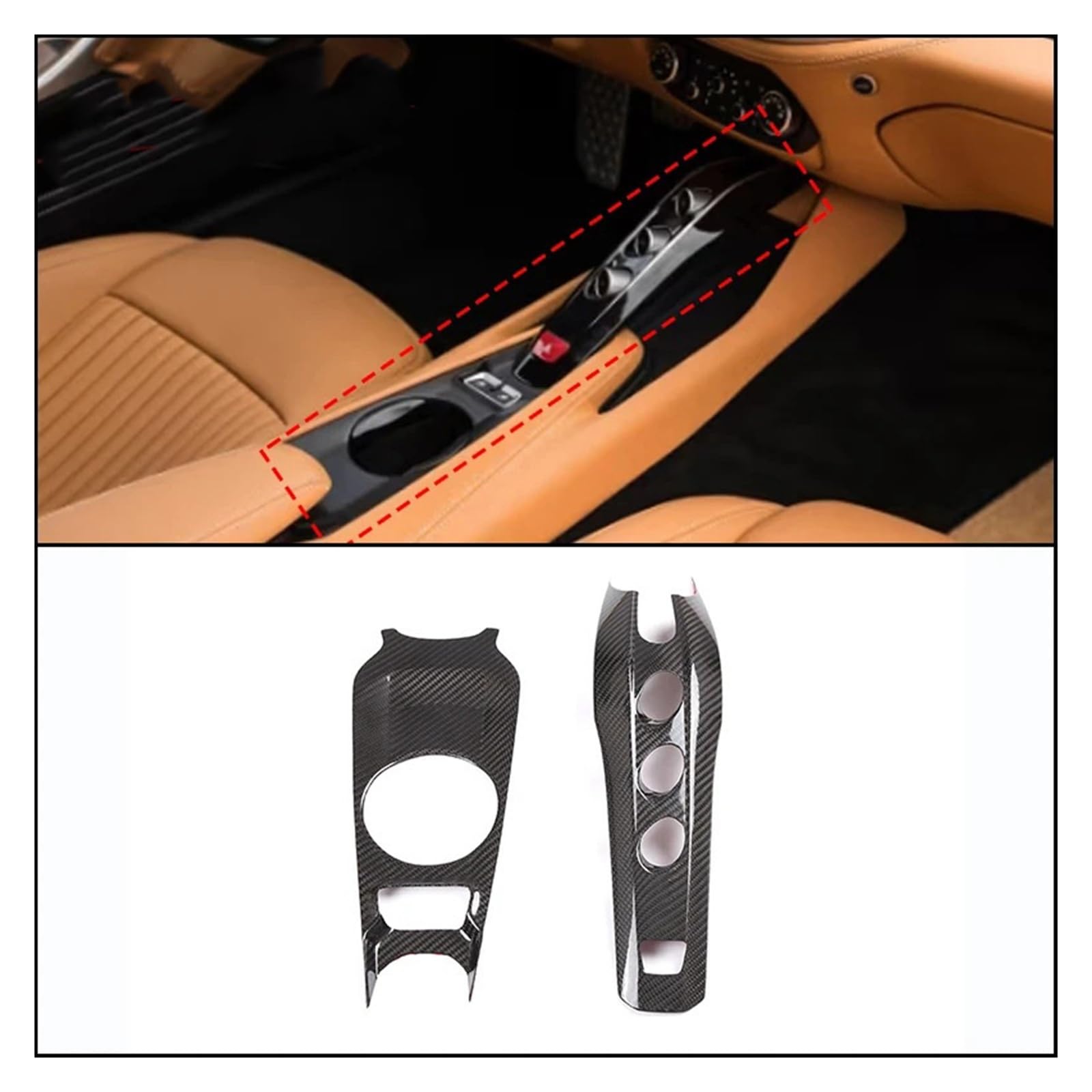 Adesivo decorativo for console centrale da 2 pezzi | Copri pannello Gear Cup in carbonio compatibile con Ferrari F12 12-17 LHD(Forged pattern)