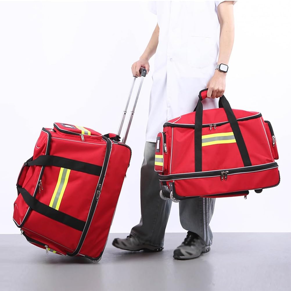 Wheeled, Rolling Medical Kit, Portable First Aid, with Compartments, Large Capacity, Waterproof, Suitable for Outdoor Rescue