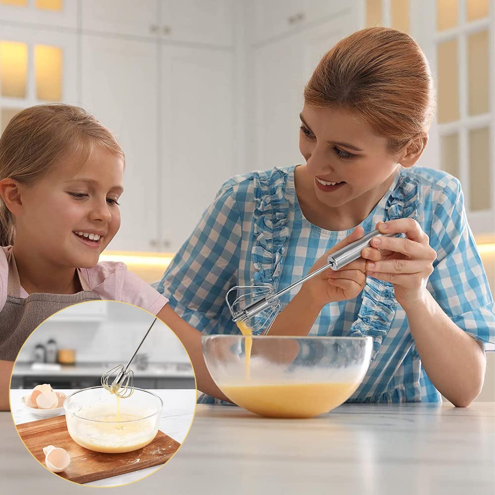 2 Pezzi Fruste Da Cucina, Fruste Per Le Uova, Rotante a Spinta | Frusta Da Cucina In Acciaio Inossidabile, Frusta Semiautomatica In Acciaio Inox, Per La Miscelazione, Battere, Frustare