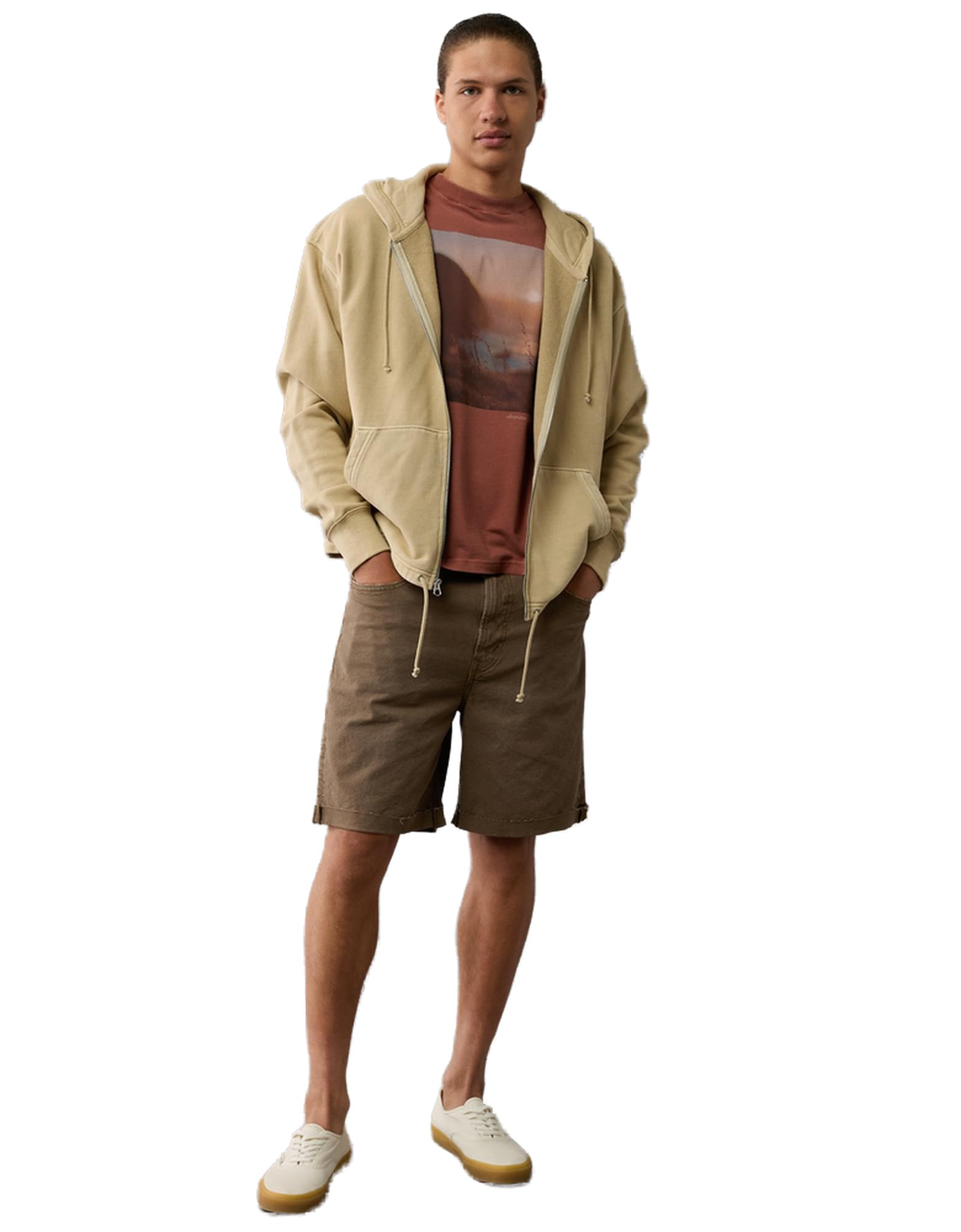 American EagleMen Oversized Photo Graphic T-Shirt S Faded Red