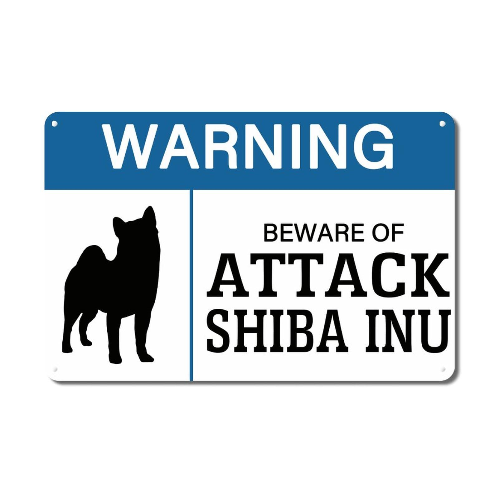 ENEDNATE Warning Beware of Shiba Inu Vintage Warning Metal Sign 8x12 Inch Modern Waterproof Caution Notice Aluminum Tin Signs for Indoor & Outdoor Road Community Street Park Decoration Wall Art