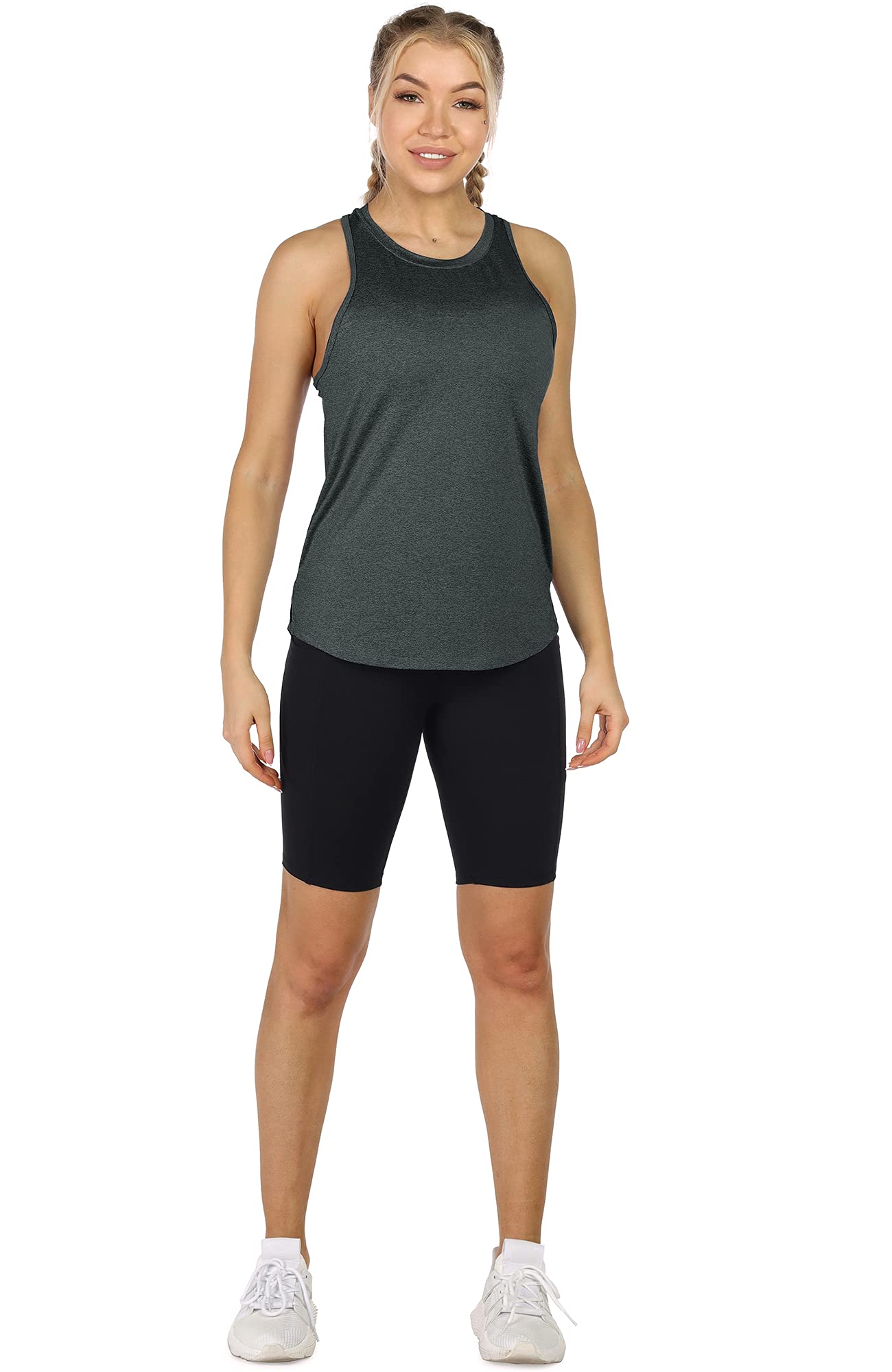 icyzone Femme Débardeur de Sport Dos Nageur Yoga Shirt sans Manches Running Fitness Jogging Tank Top, Lot de 3