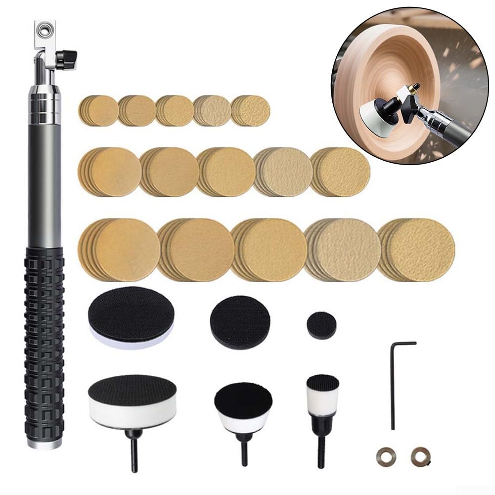 Kit di levigatura a ciotola per utensili per tornio per la lavorazione del legno, levigatrice per legno da 1/2/3 pollici con manico in legno duro, testa a doppio cuscinetto e tamponi abrasivi