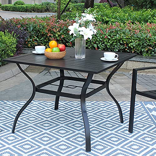 Bigroof Outdoor Patio 37" Square Dining Table Metal Steel Slat Backyard Bistro Table Outdoor Furniture Garden Table, With 1.57” Umbrella Hole, Black #TOP4