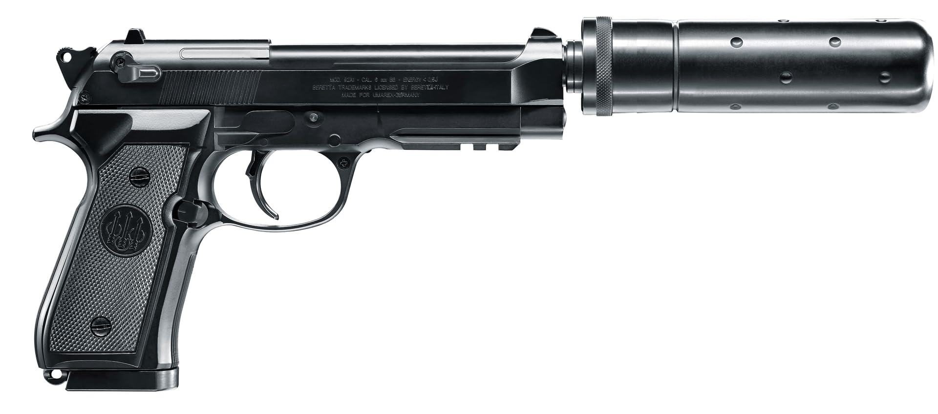 Beretta MOD. 92 A1 Tactical Airsoft Pistole - elektrische Airsoft Waffe mit 6 mm < 0,5J, inkl. Schalldämpfer-Attrappe & 100 BBS, Ladegerät beiliegend